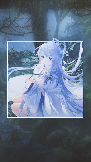 Anime girl with blue hair holding a fan