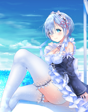 Rem from Re:Zero in a Maid Outfit by the Sea
