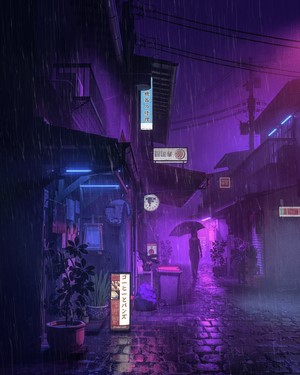 Neon Rainy Night in Urban Asia