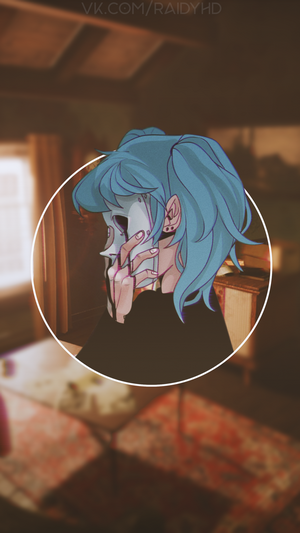 Sally Face character with blue hair and mask