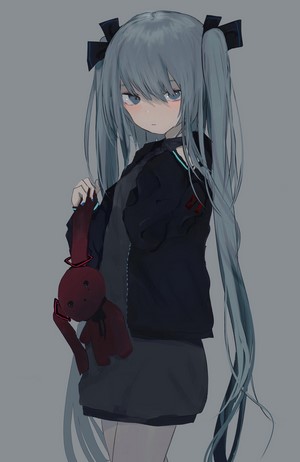Hatsune Miku from Vocaloid holding a doll