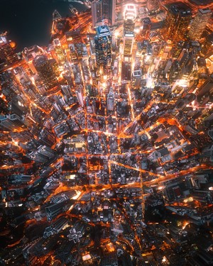 Aerial view of Hong Kong cityscape at night