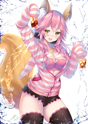 Tamamo no Mae from Fate/Grand Order with pink hair and animal ears