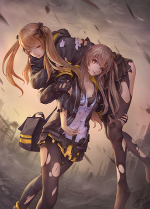 Two anime girls from Girls Frontline in ripped clothes