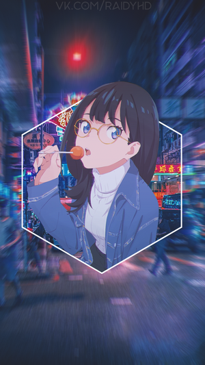 Anime girl with lollipop in neon city