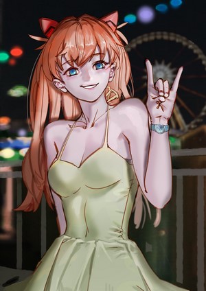 Asuka Langley Soryu from Neon Genesis Evangelion at night