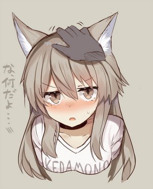 Anime girl with fox ears being petted