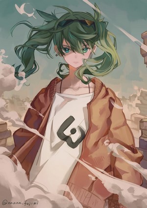 Hatsune Miku from Vocaloid wearing a jacket and T-shirt
