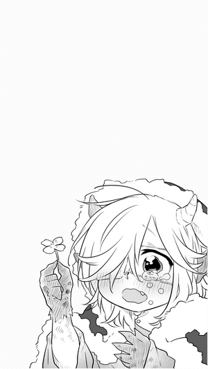 Crying demon girl holding a flower