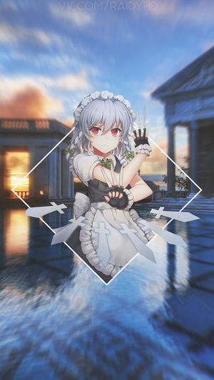 Izayoi Sakuya from Touhou holding knives
