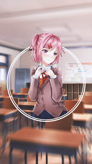 Natsuki from Doki Doki Literature Club in a classroom