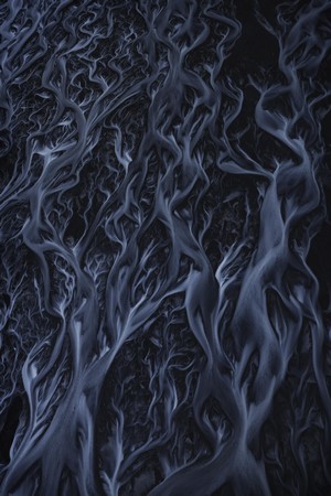 Aerial view of glacial river streams in Iceland