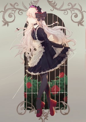 Anime girl in maid outfit with long blonde hair