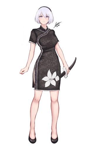 2B from Nier: Automata in a black dress
