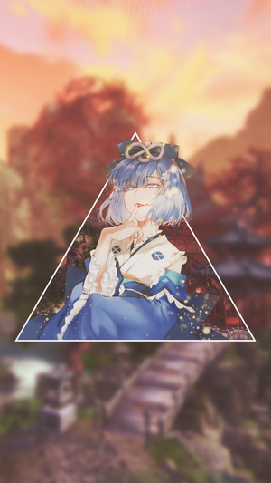 Anime girl with blue hair in a kimono