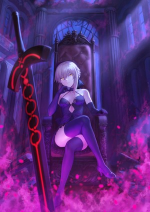 Saber Alter from Fate/Grand Order on a throne