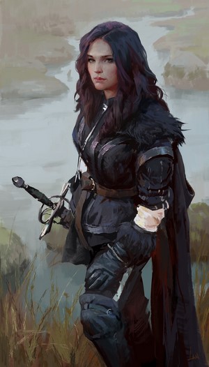 Yennefer of Vengerberg from The Witcher holding a sword