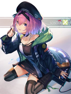 Anime girl with violet hair and hat