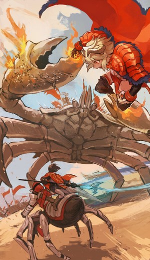 Anime girls fighting giant crabs