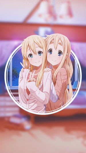 Two anime girls from K-ON! in a circle frame