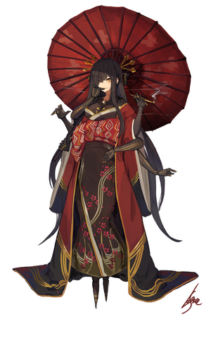 Monster girl with multiple arms and umbrella