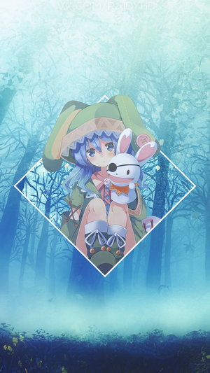 Anime girl with bunny plush in forest