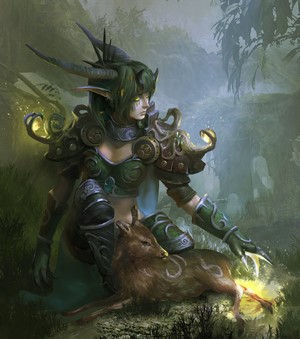 Fu Chenqi Fantasy Girl with Horns and Deer
