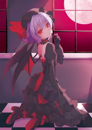 Remilia Scarlet from Touhou with bat wings and red bow