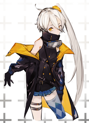 Anime girl with white hair and yellow jacket from Girls Frontline