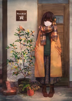 Anime girl with scarf and coat