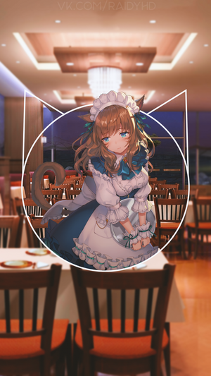 Anime cat girl maid in a restaurant