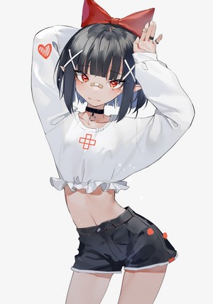 Anime girl with red bow and shorts