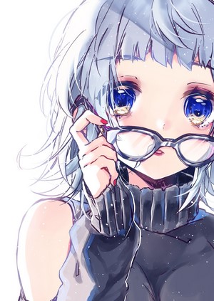 Anime girl with blue eyes and glasses looking at viewer