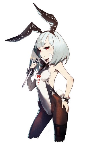 Anime girl with bunny ears and a knife