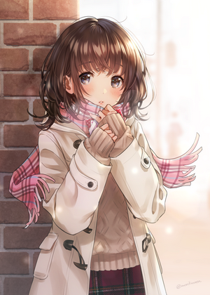 Anime girl with scarf and coat
