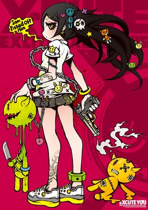 Anime girl with gun and toys