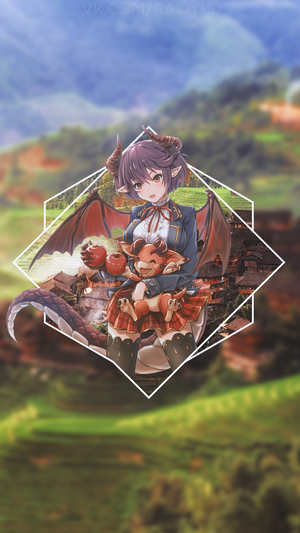 Anime girl with dragon and apples