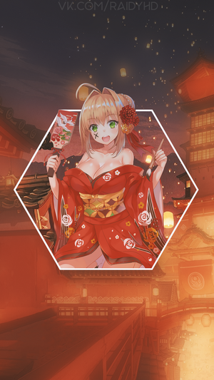 Saber from Fate/Grand Order in a red kimono