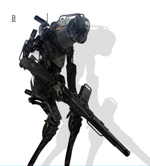 Futuristic robot holding a rifle
