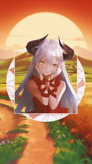 Anime girl with horns in a red dress