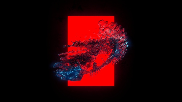 Abstract Red and Blue Skull on Black Background