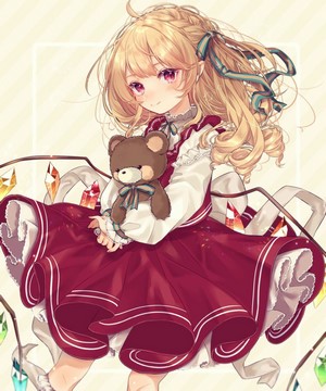 Flandre Scarlet from Touhou holding a teddy bear