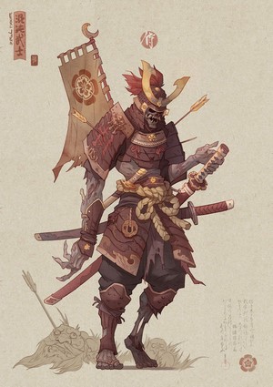 Undead Samurai Warrior with Banner and Arrows