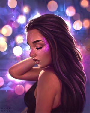 Portrait of a Woman with Glitter and Bokeh Lights