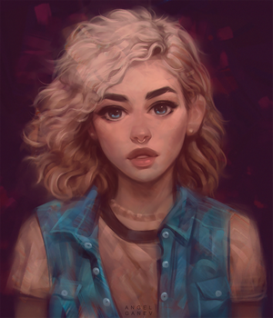 Portrait of a blonde woman with blue eyes by Angel Ganev