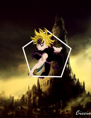 Meliodas from The Seven Deadly Sins in front of a tower