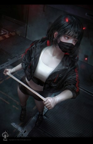 Anime Girl with Mask and Horns by Shal. E