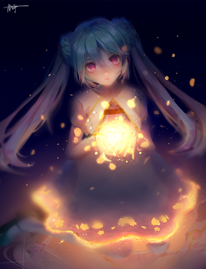 Hatsune Miku holding a glowing orb