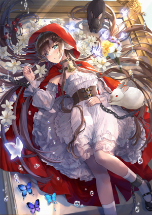 Anime girl with red hood and rabbits