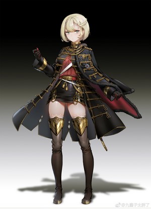 Woman in military uniform with thigh-high boots